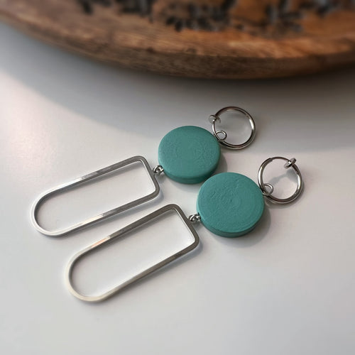 2 en 1 Clips d’oreilles créoles géométriques vert menthe