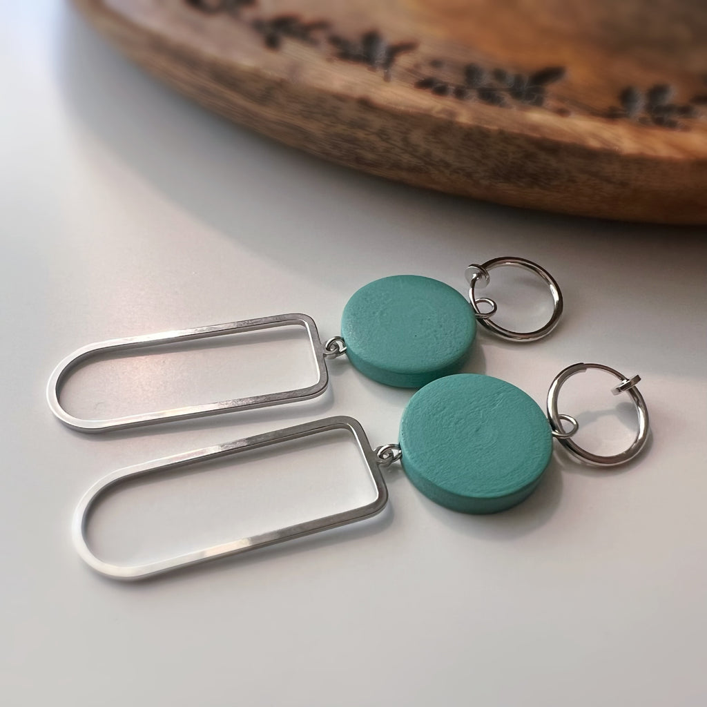 2 en 1 Clips d’oreilles créoles géométriques vert menthe