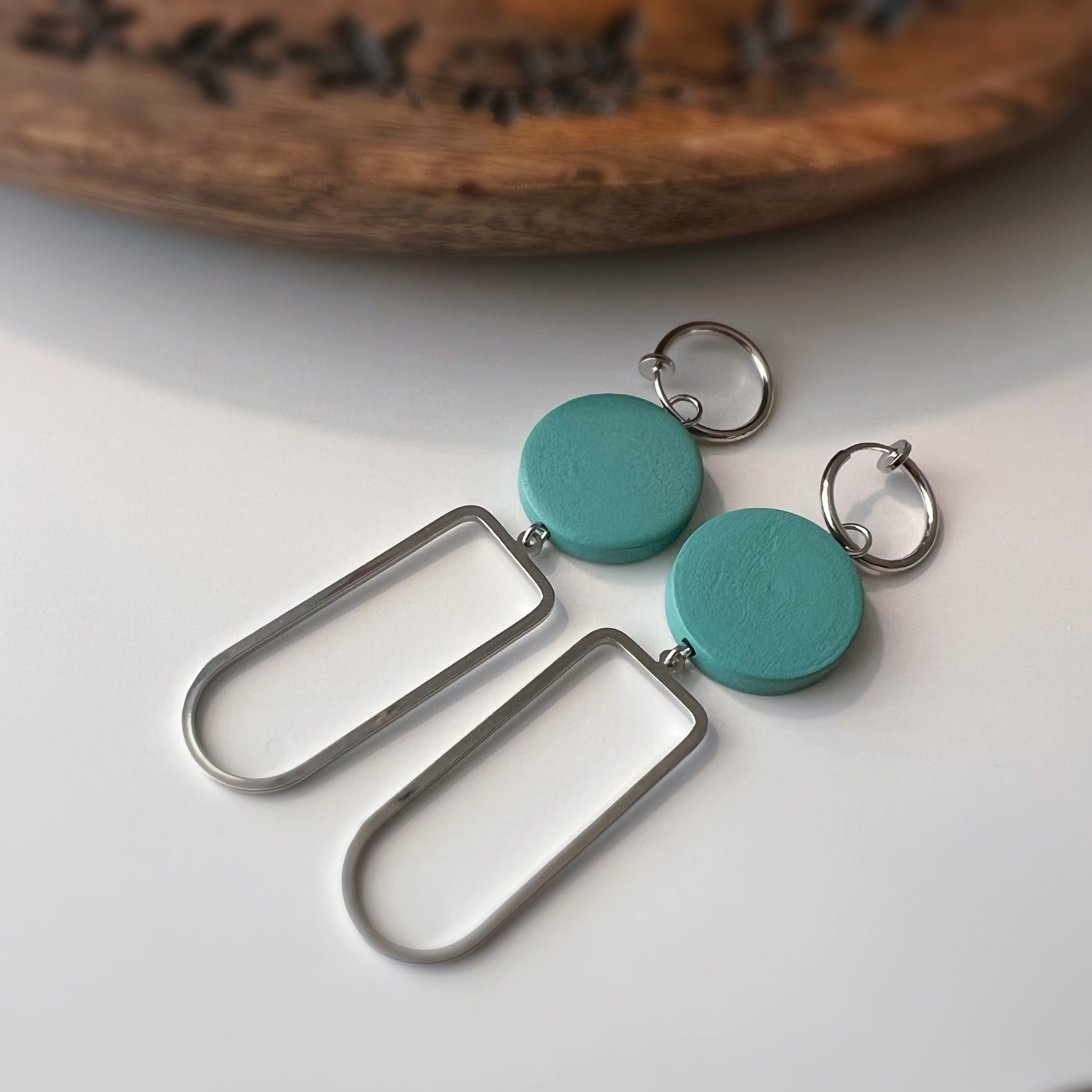 2 en 1 Clips d’oreilles créoles géométriques vert menthe