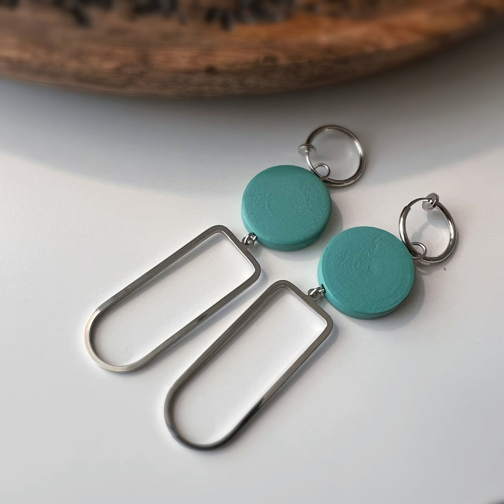 2 en 1 Clips d’oreilles créoles géométriques vert menthe