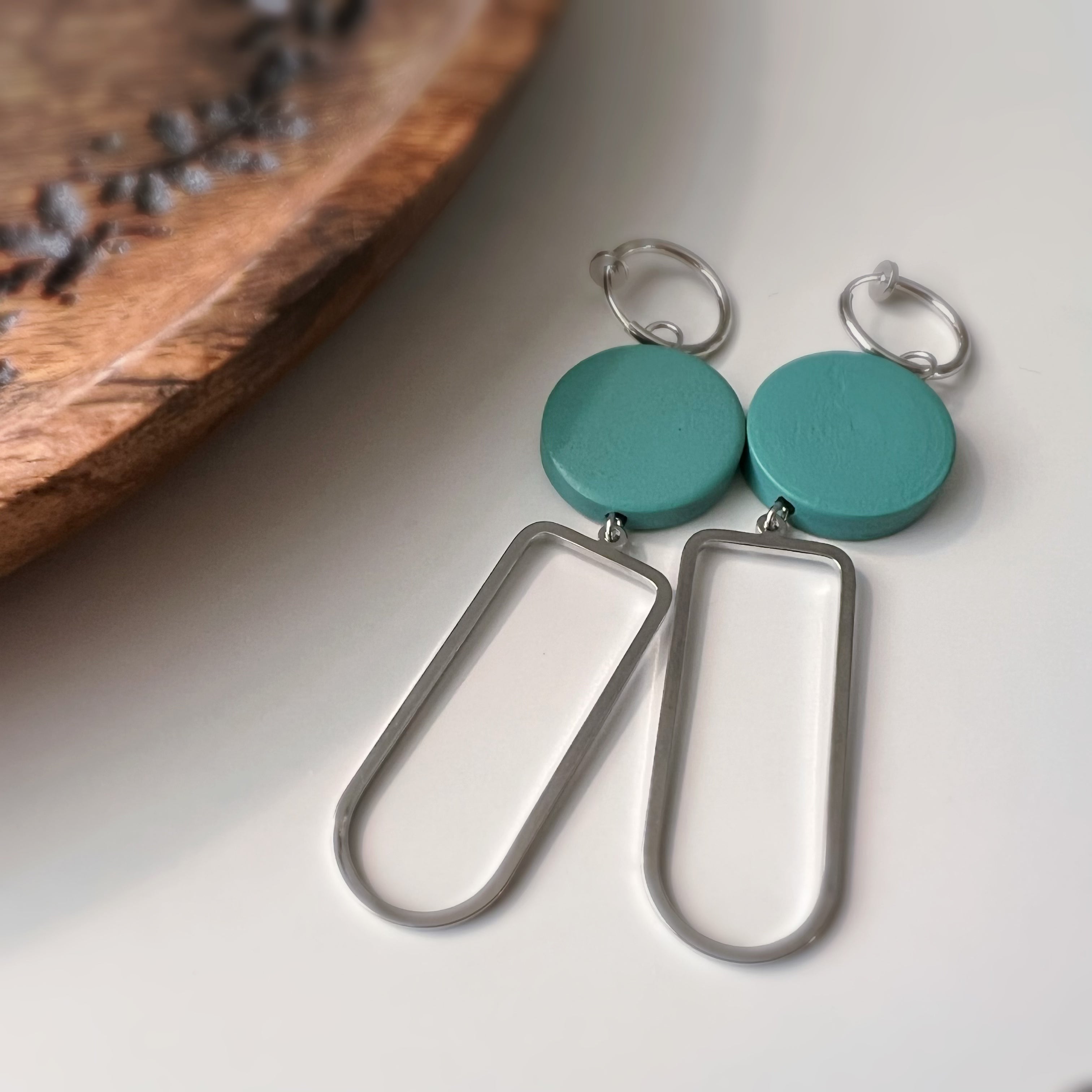 2 en 1 Clips d’oreilles créoles géométriques vert menthe