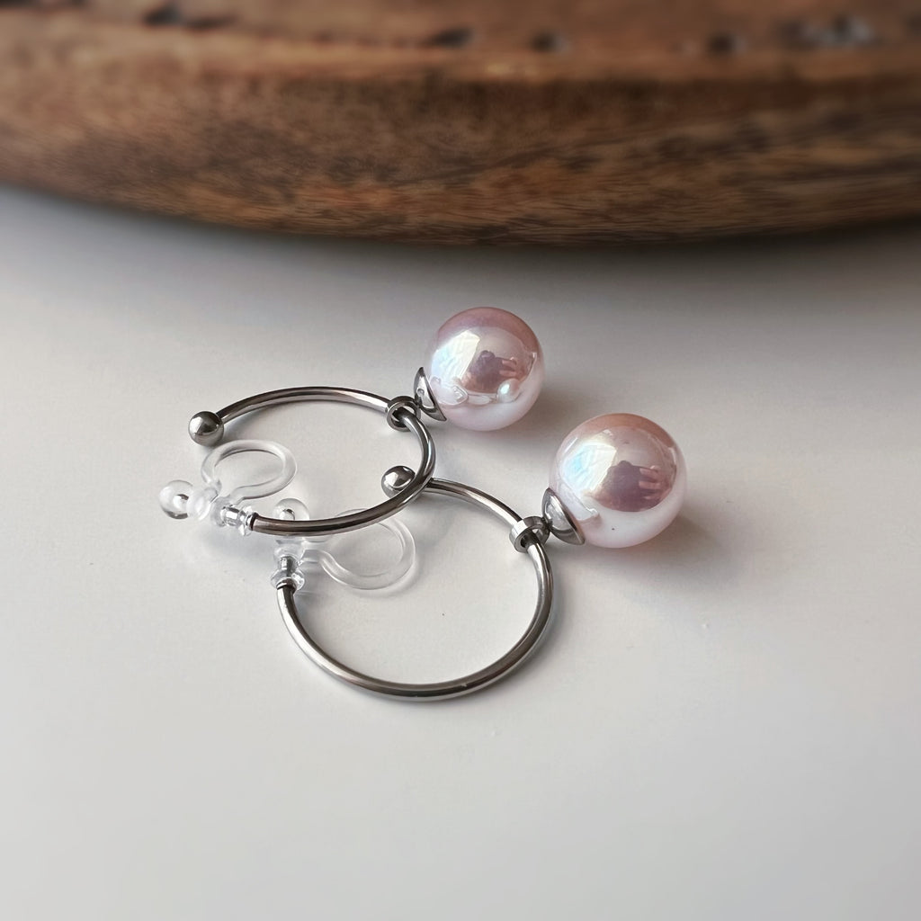 Ohrclips Creolen mit rosa Perlmuttschimmer