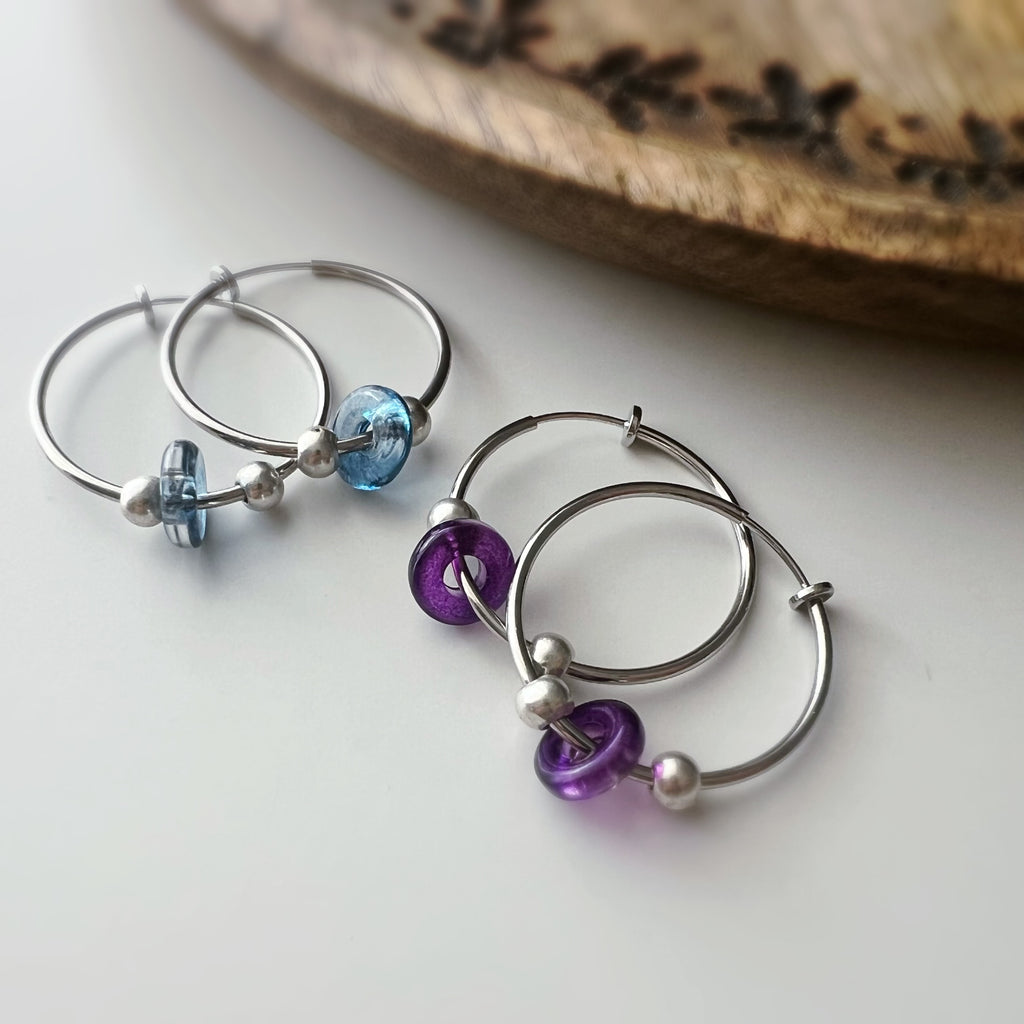 Clips créoles sans perçage perles colorées – argent