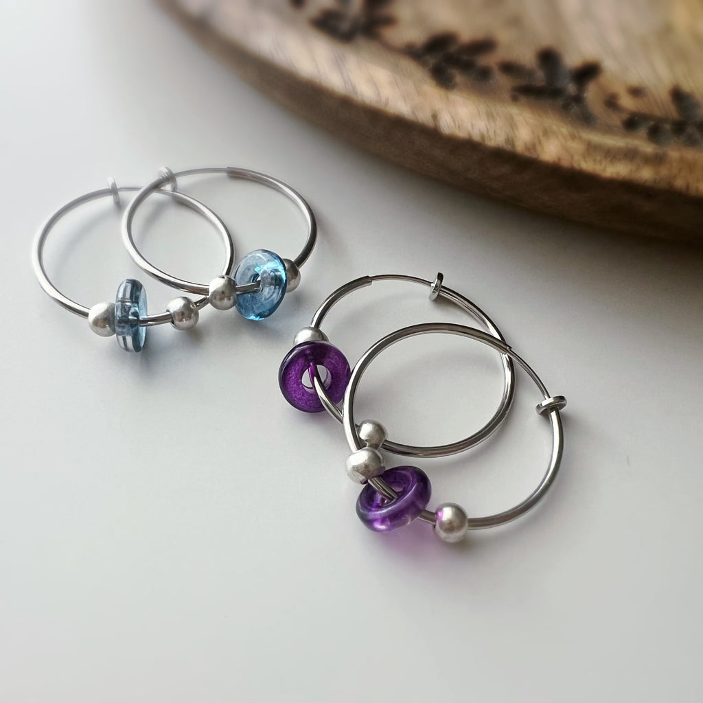 Clips créoles sans perçage perles colorées – argent