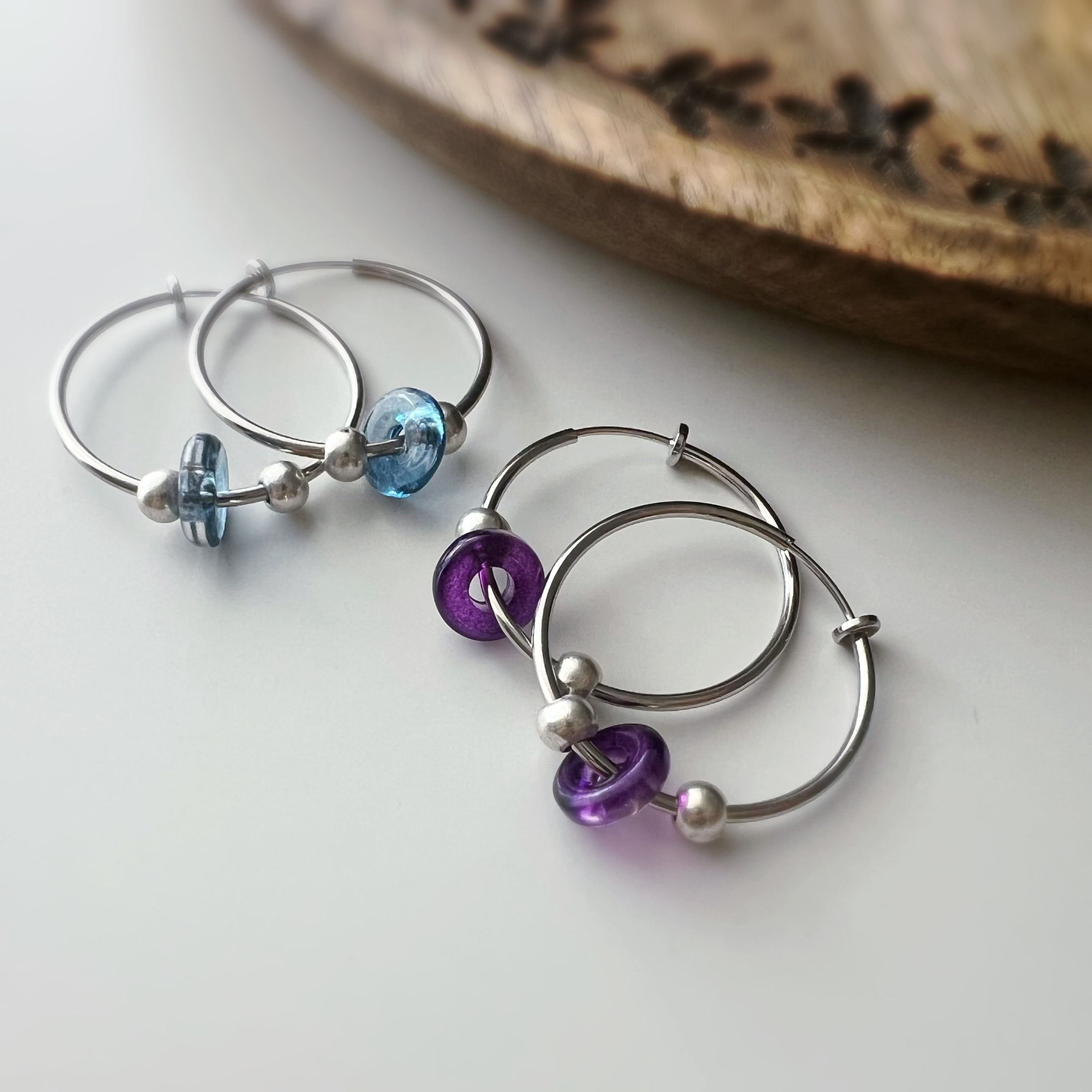 Clips créoles sans perçage perles colorées – argent