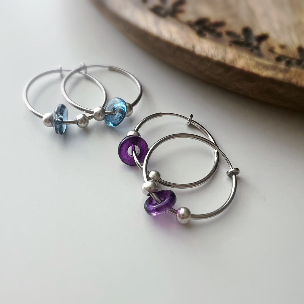 Clips créoles sans perçage perles colorées – argent