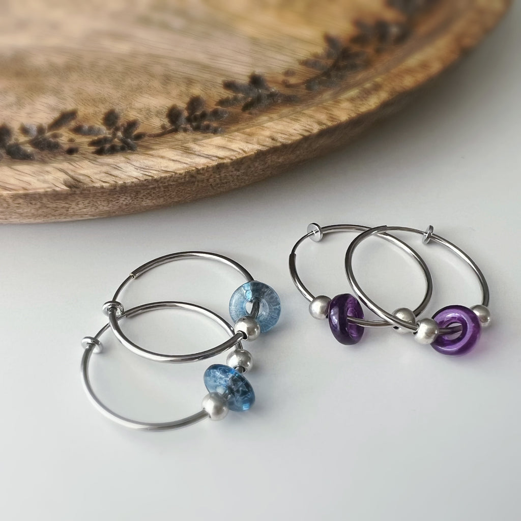 Clips créoles sans perçage perles colorées – argent