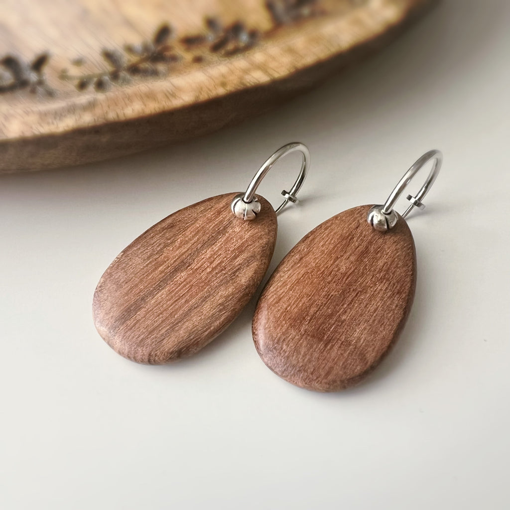 Clips créoles sans perçage 2 en 1 – pendentif en bois de santal