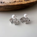 White Pearl Ribbon Clip Earrings