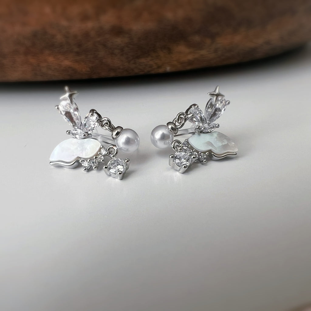 Clips d’oreilles papillon & étoiles nacrées