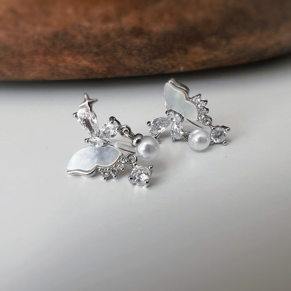 Clips d’oreilles papillon & étoiles nacrées