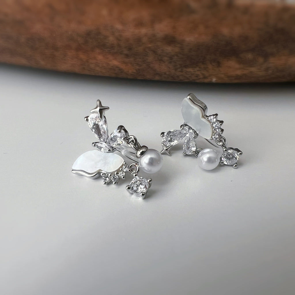 Clips d’oreilles papillon & étoiles nacrées
