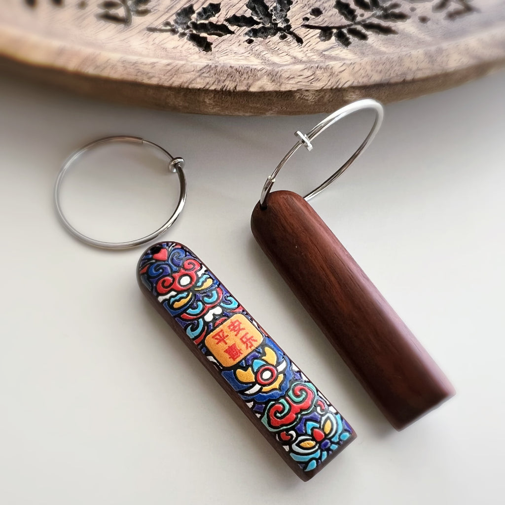 Clips créoles sans perçage 30 mm 2 en 1 – Bois « Paix & Joie »