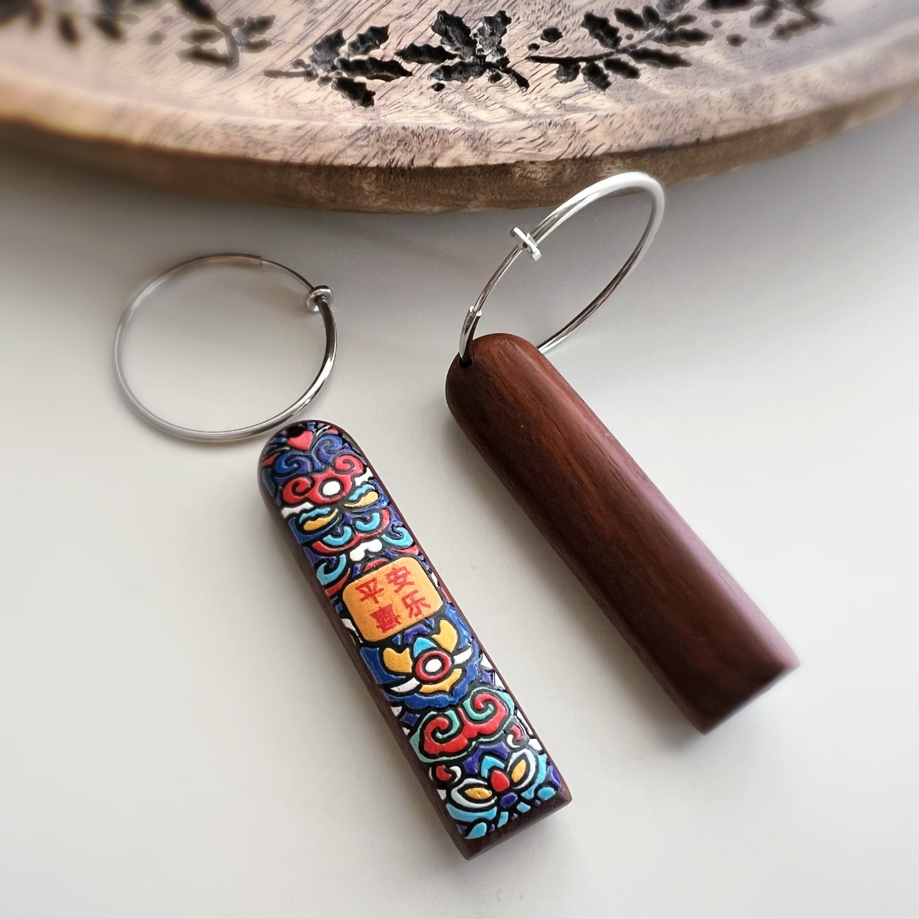 Clips créoles sans perçage 30 mm 2 en 1 – Bois « Paix & Joie »