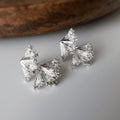 Silver crystal bow ear clips