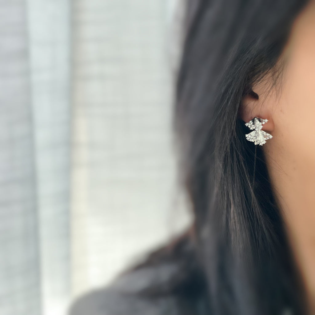CLIPS d’oreilles nœud cristal argent