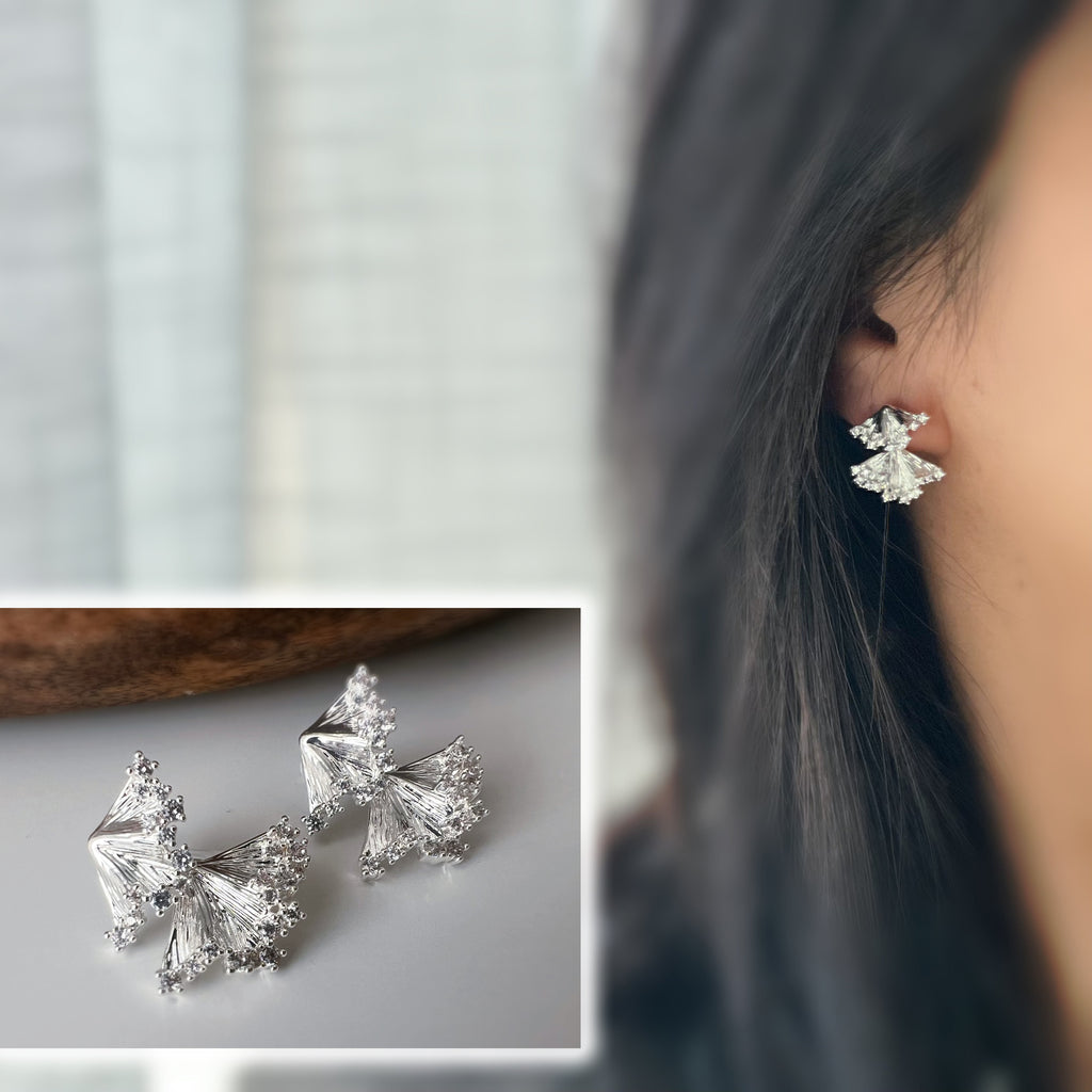 CLIPS d’oreilles nœud cristal argent