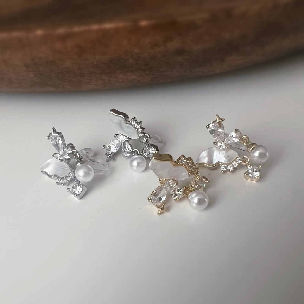 Clips d’oreilles papillon & étoiles nacrées