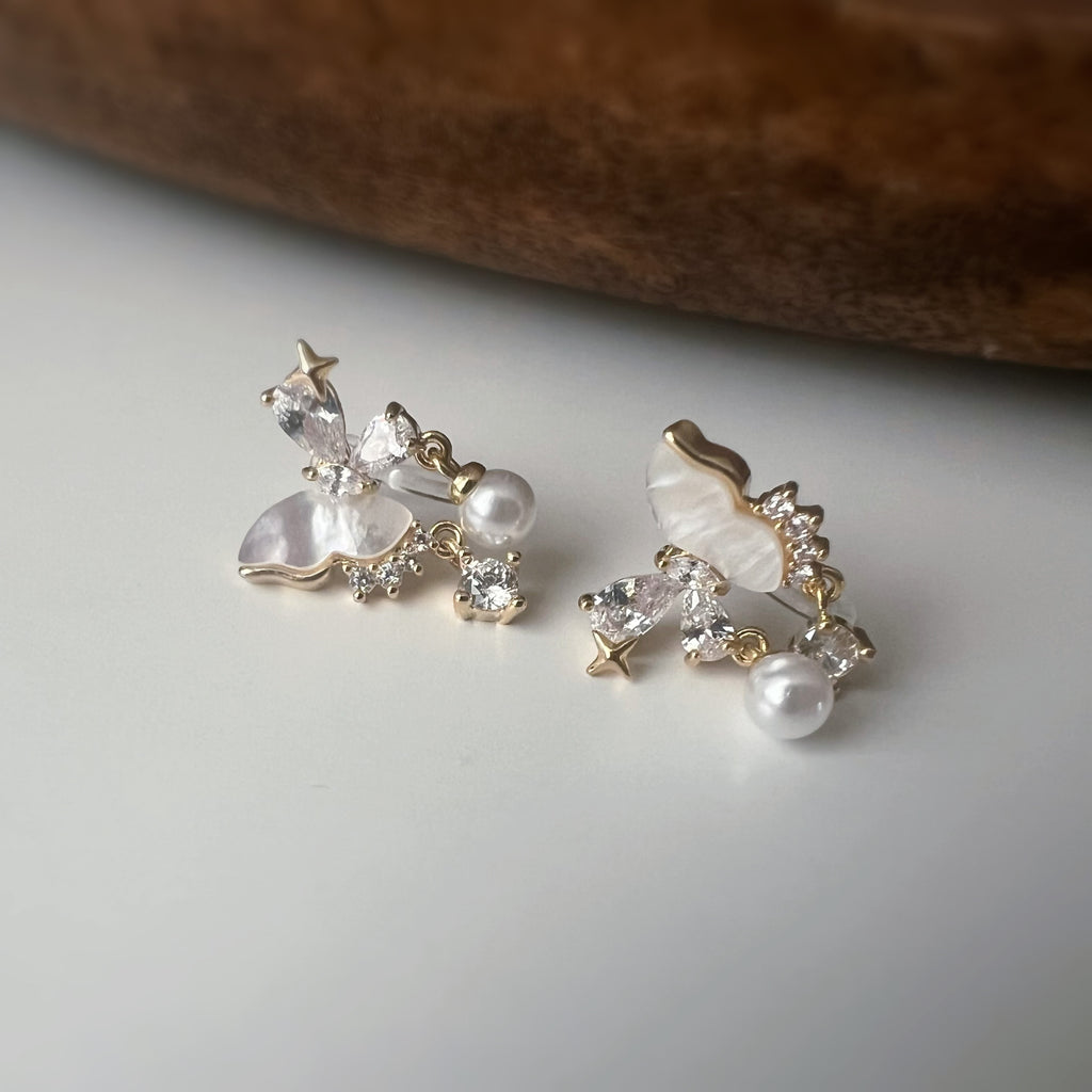 Clips d’oreilles papillon & étoiles nacrées