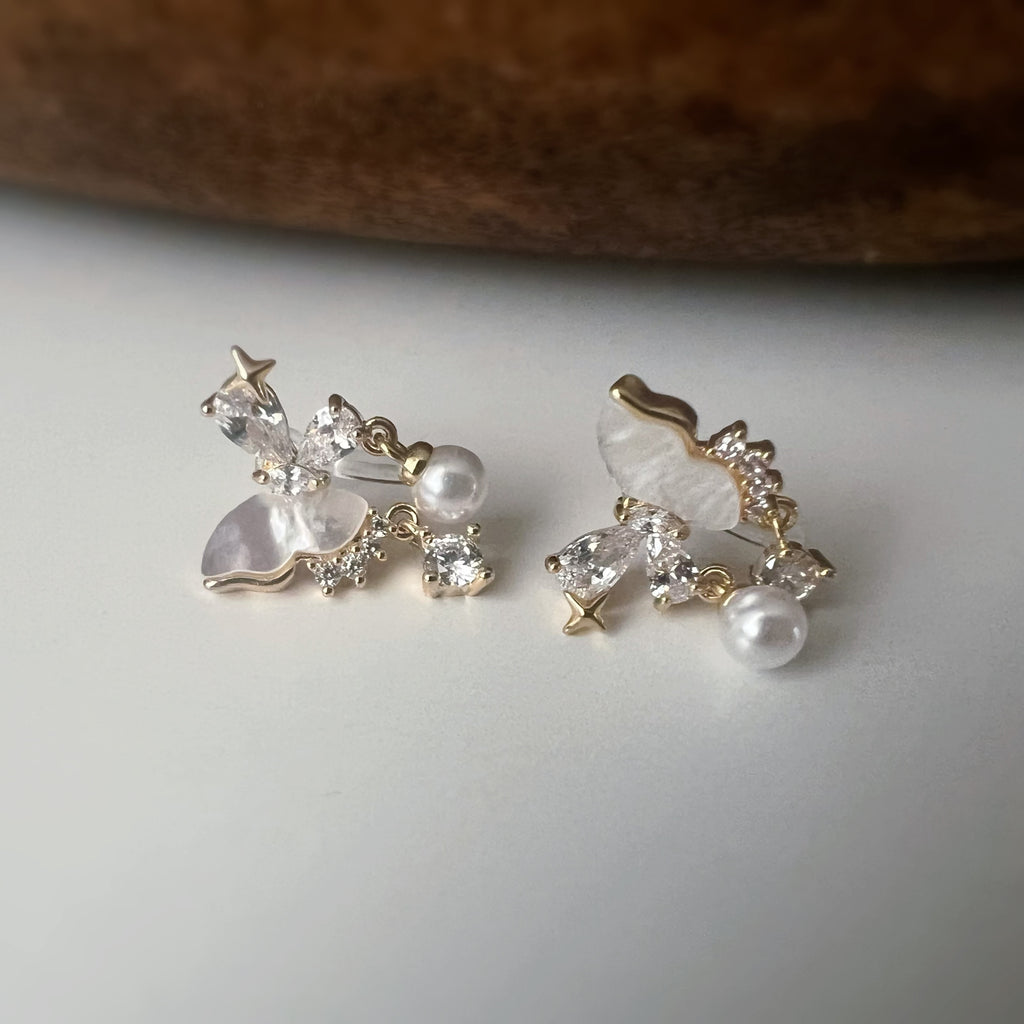 Clips d’oreilles papillon & étoiles nacrées