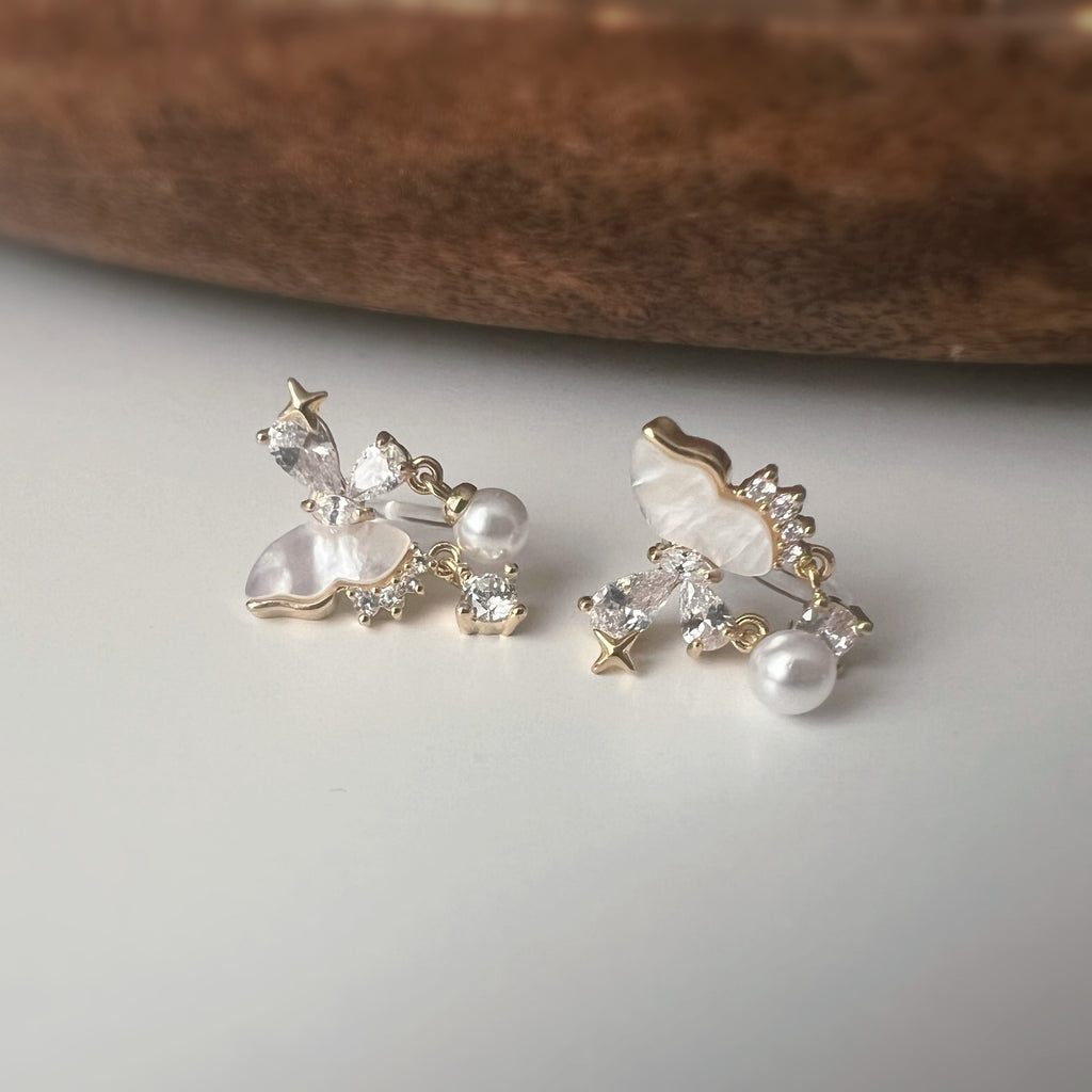 Clips d’oreilles papillon & étoiles nacrées