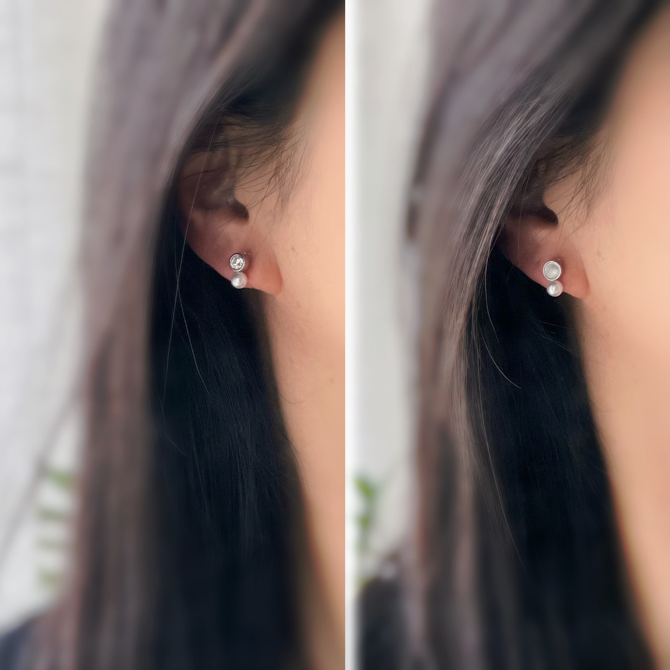 Mini white mother-of-pearl rhinestone pearl ear clips