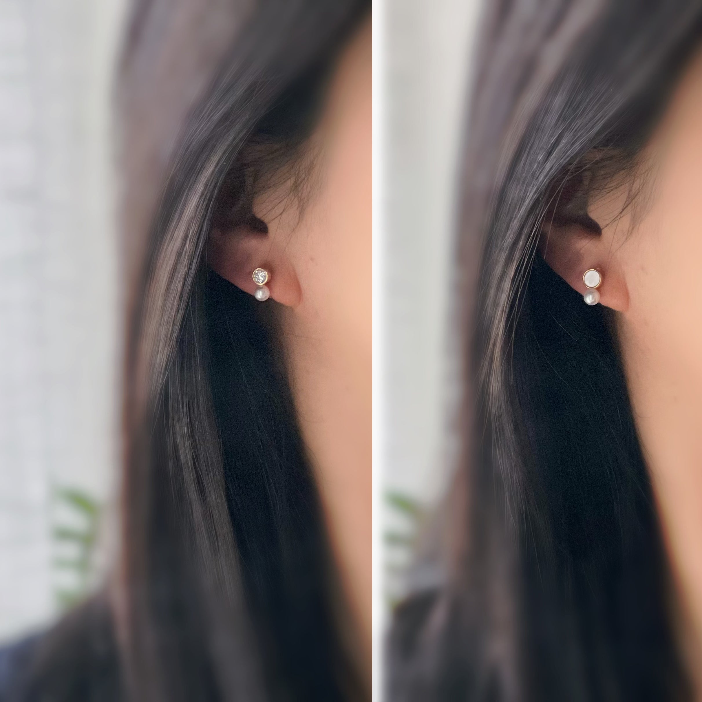 Mini white mother-of-pearl rhinestone pearl ear clips
