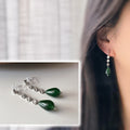 Clips d’oreilles goutte verte Chaîne couleur argent