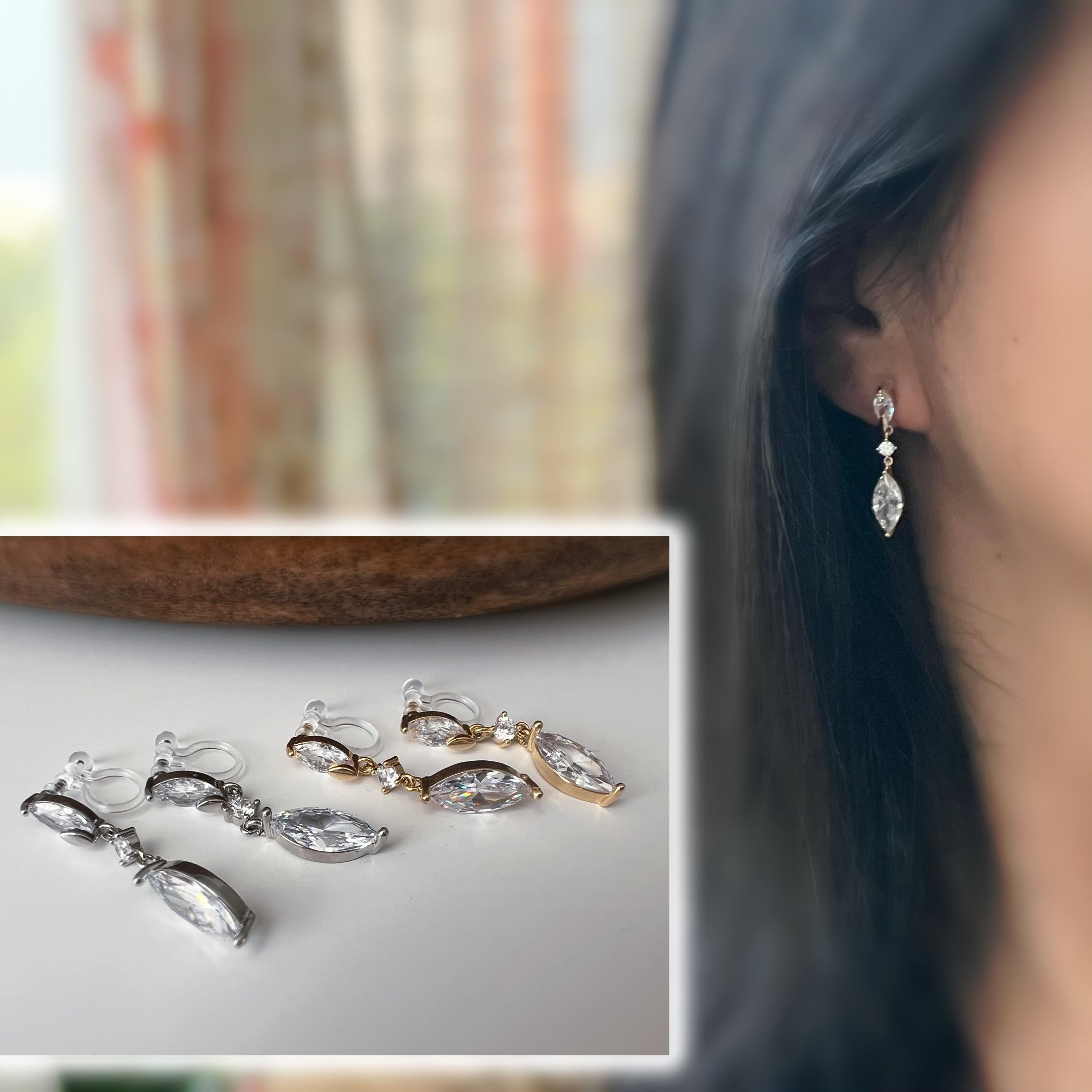 Clips d'oreilles goutte zircon pendante