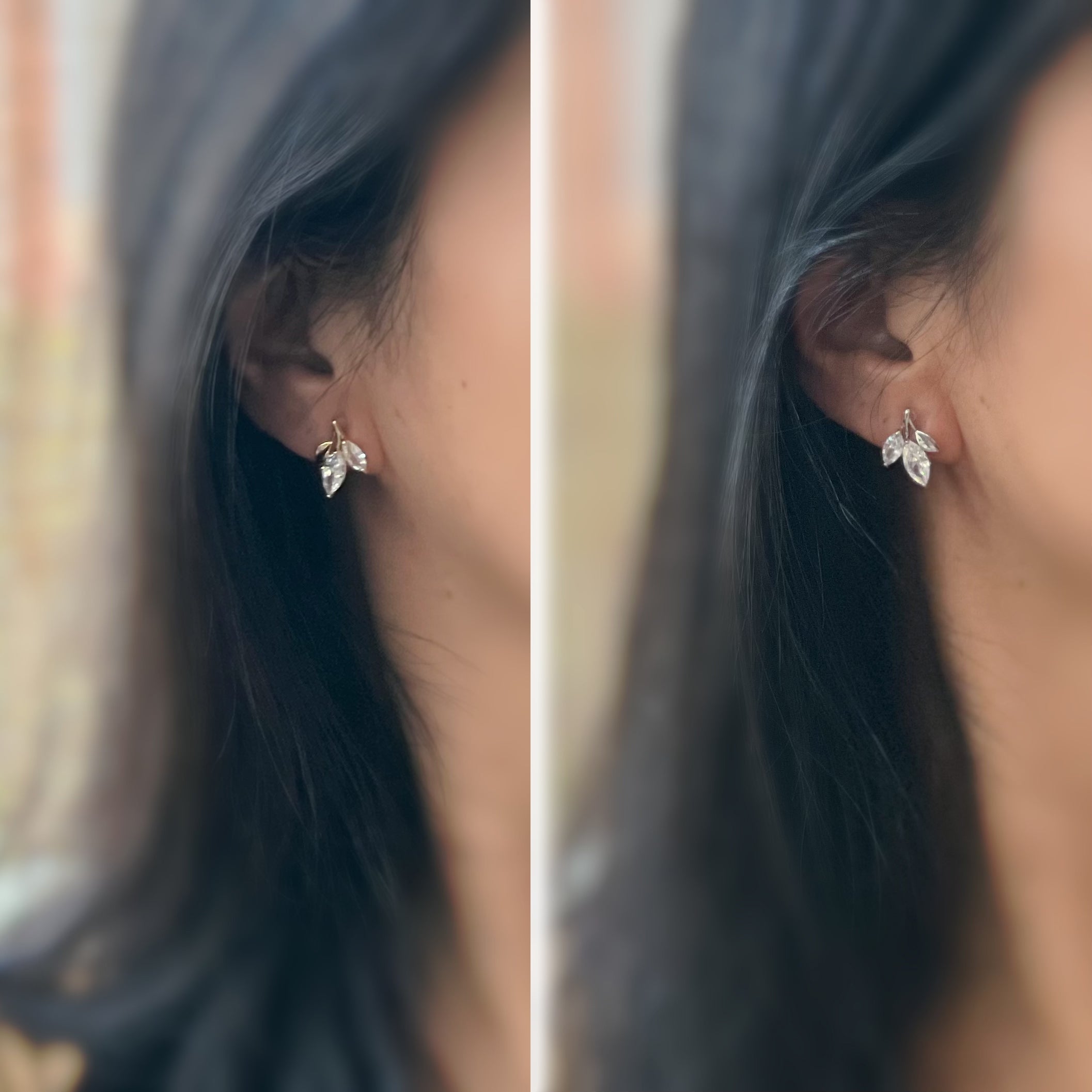 Feuille Élégante – Zircons Or Argent