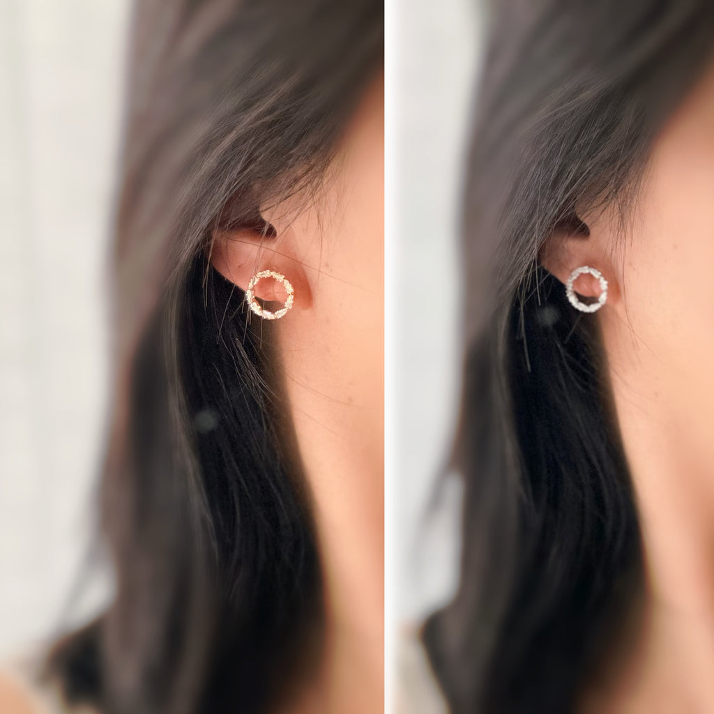 Clips invisibles sans perçage cercle strass – or ou argent