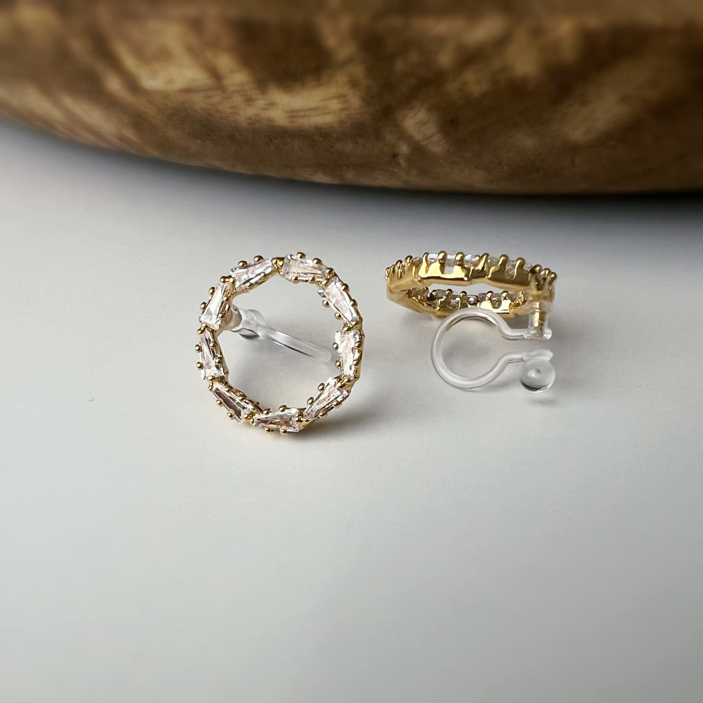 Clips invisibles sans perçage cercle strass – or ou argent