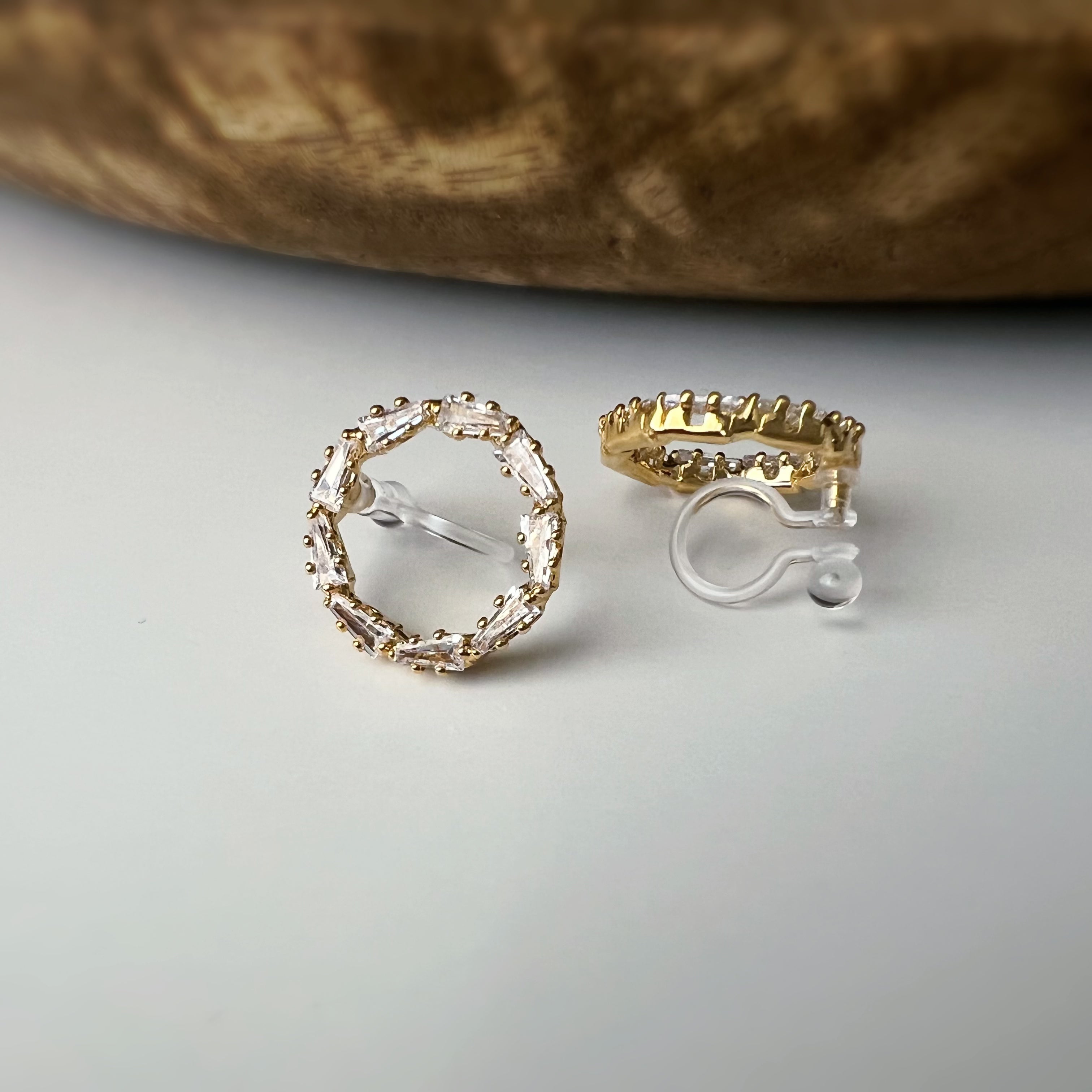 Clips invisibles sans perçage cercle strass – or ou argent