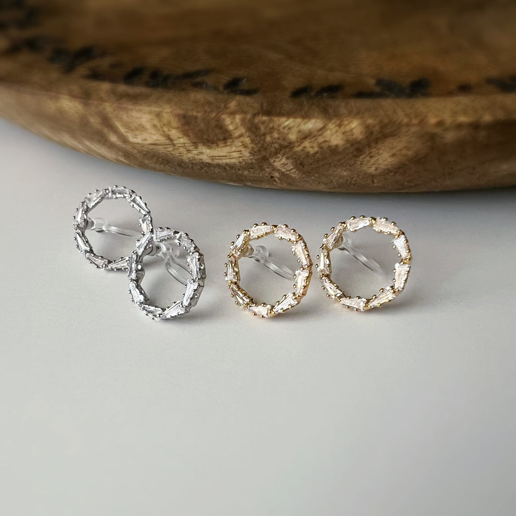 Clips invisibles sans perçage cercle strass – or ou argent