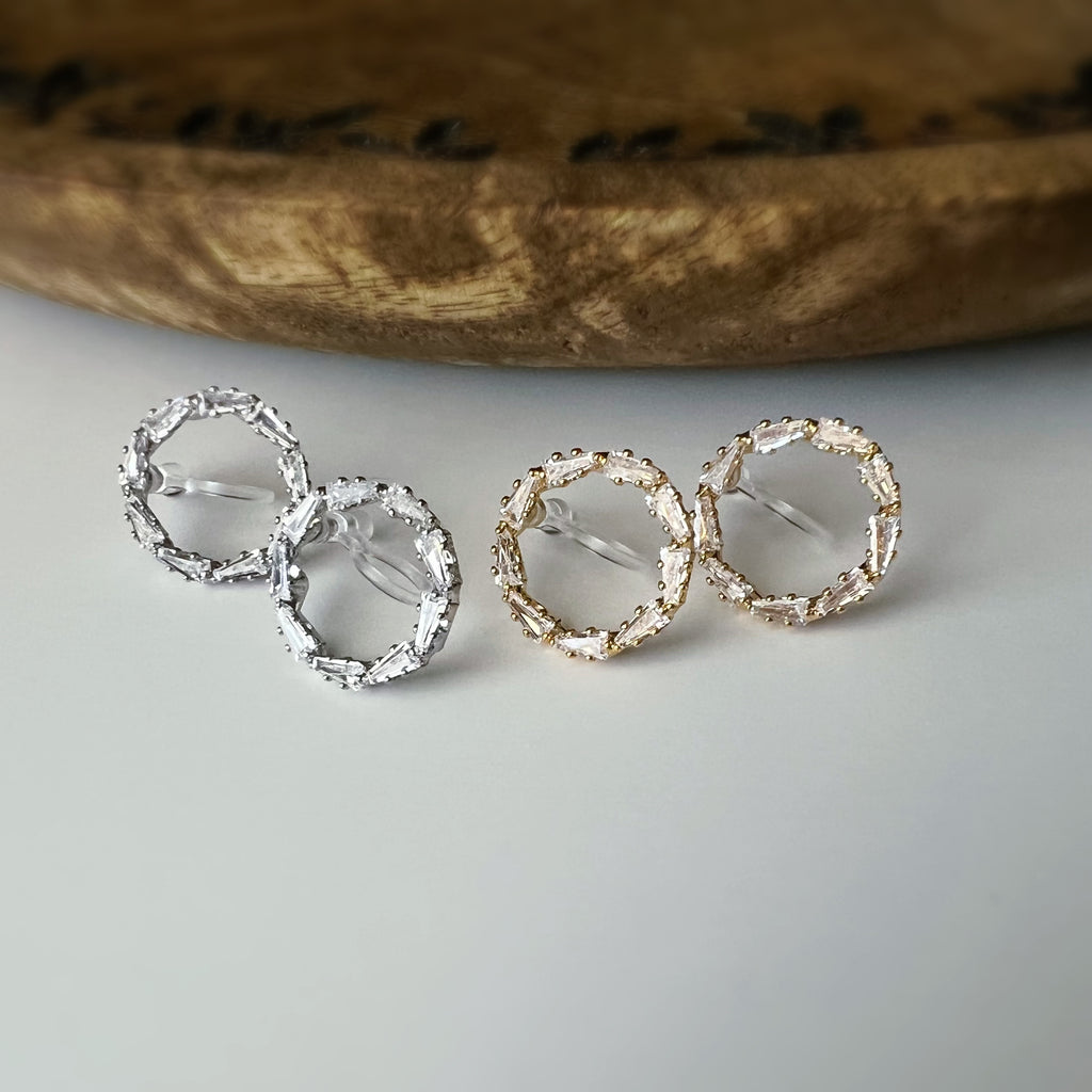 Clips invisibles sans perçage cercle strass – or ou argent