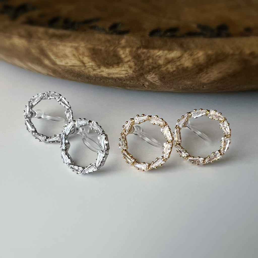 Clips invisibles sans perçage cercle strass – or ou argent