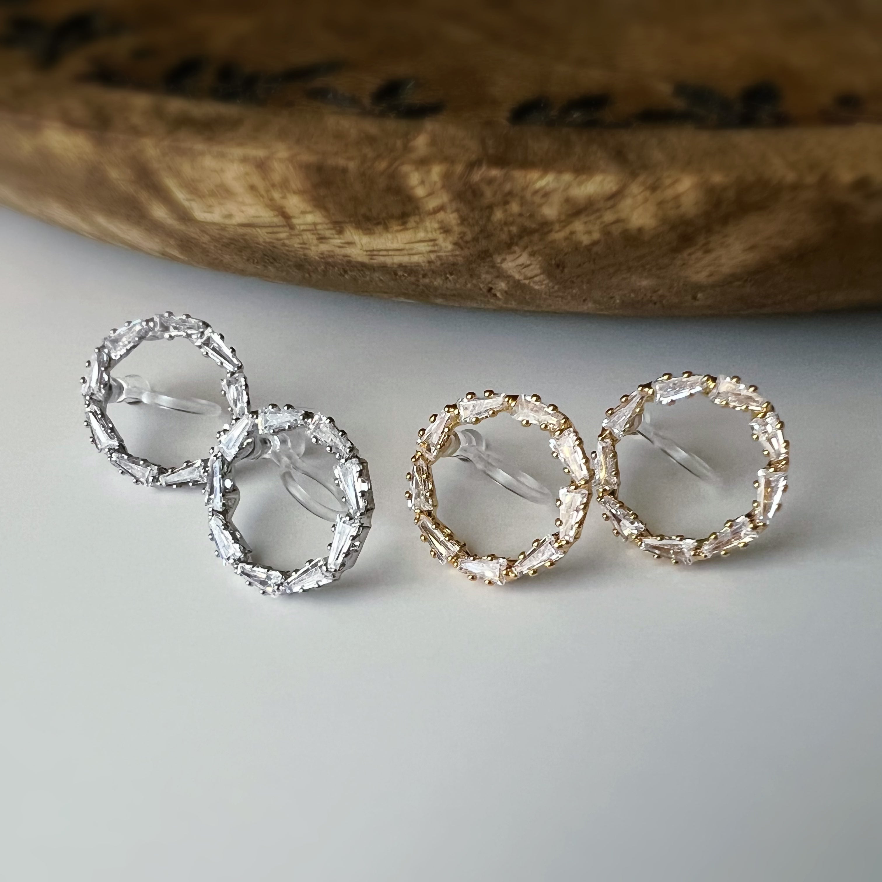 Clips invisibles sans perçage cercle strass – or ou argent