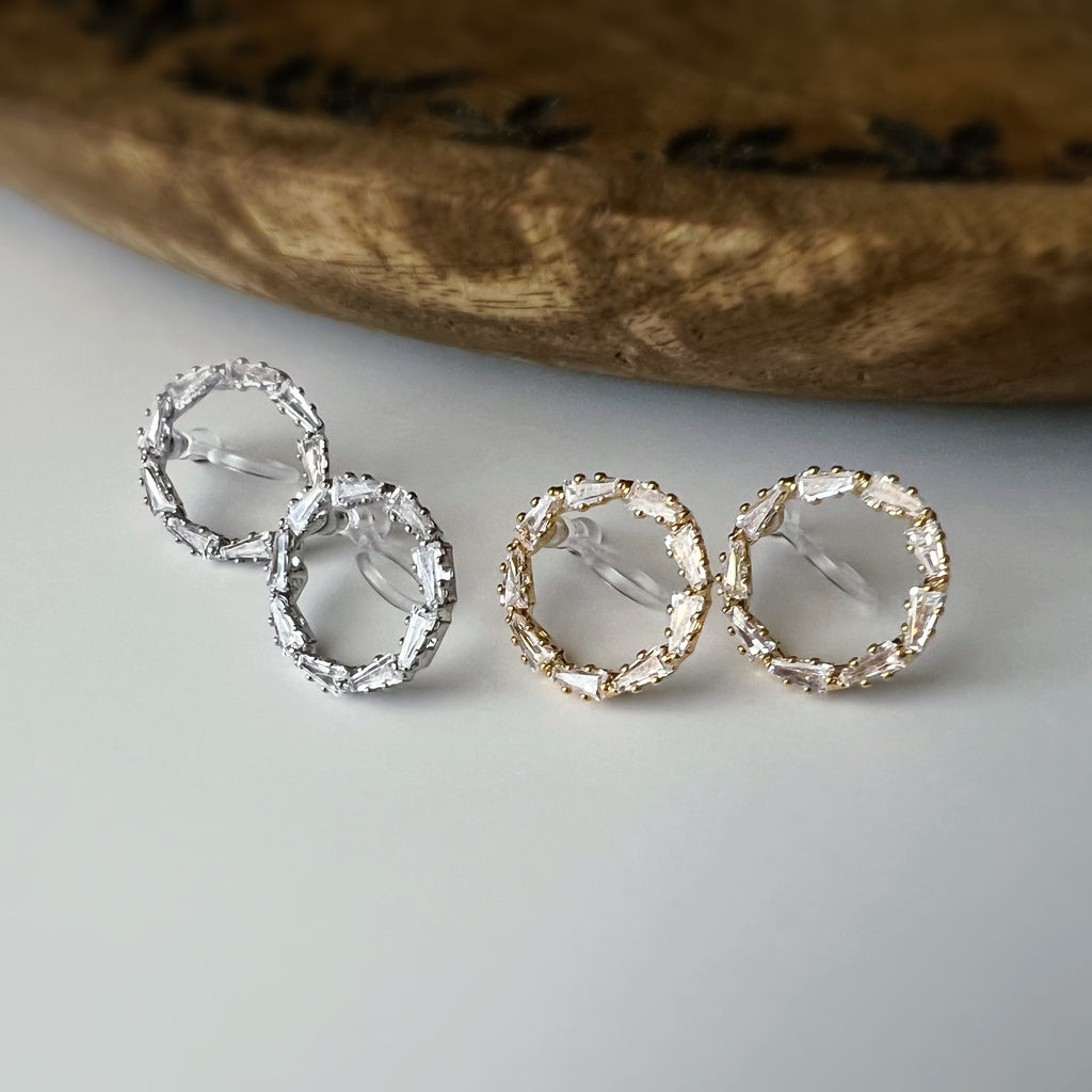 Clips invisibles sans perçage cercle strass – or ou argent