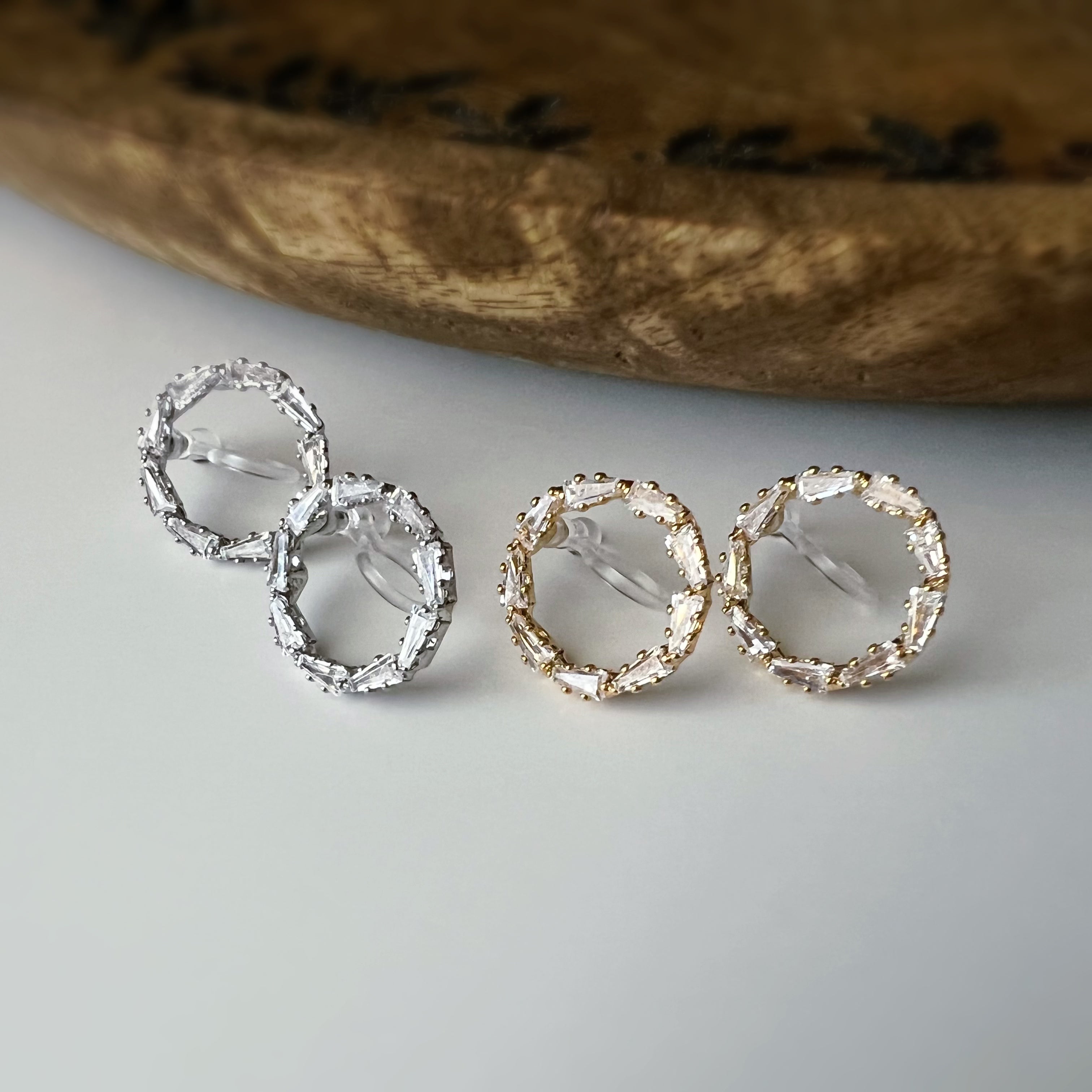 Clips invisibles sans perçage cercle strass – or ou argent