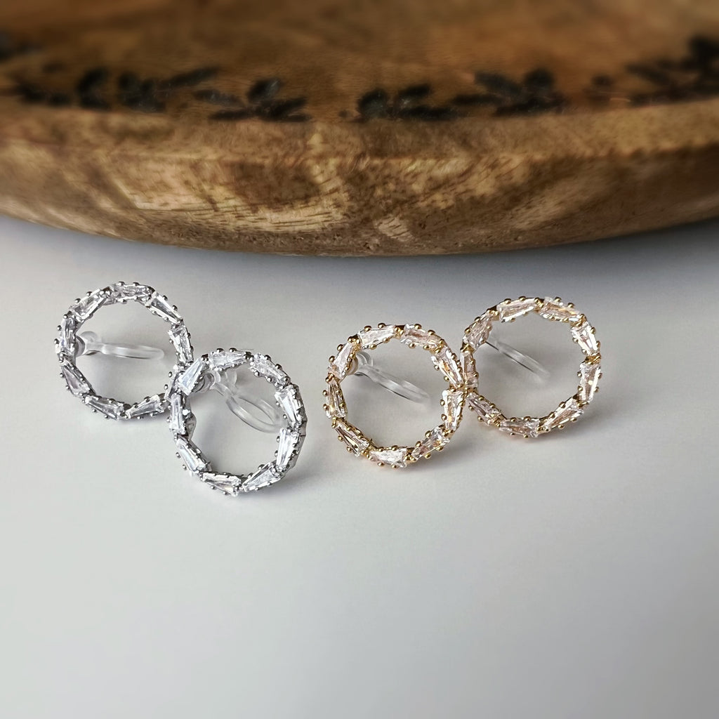 Clips invisibles sans perçage cercle strass – or ou argent