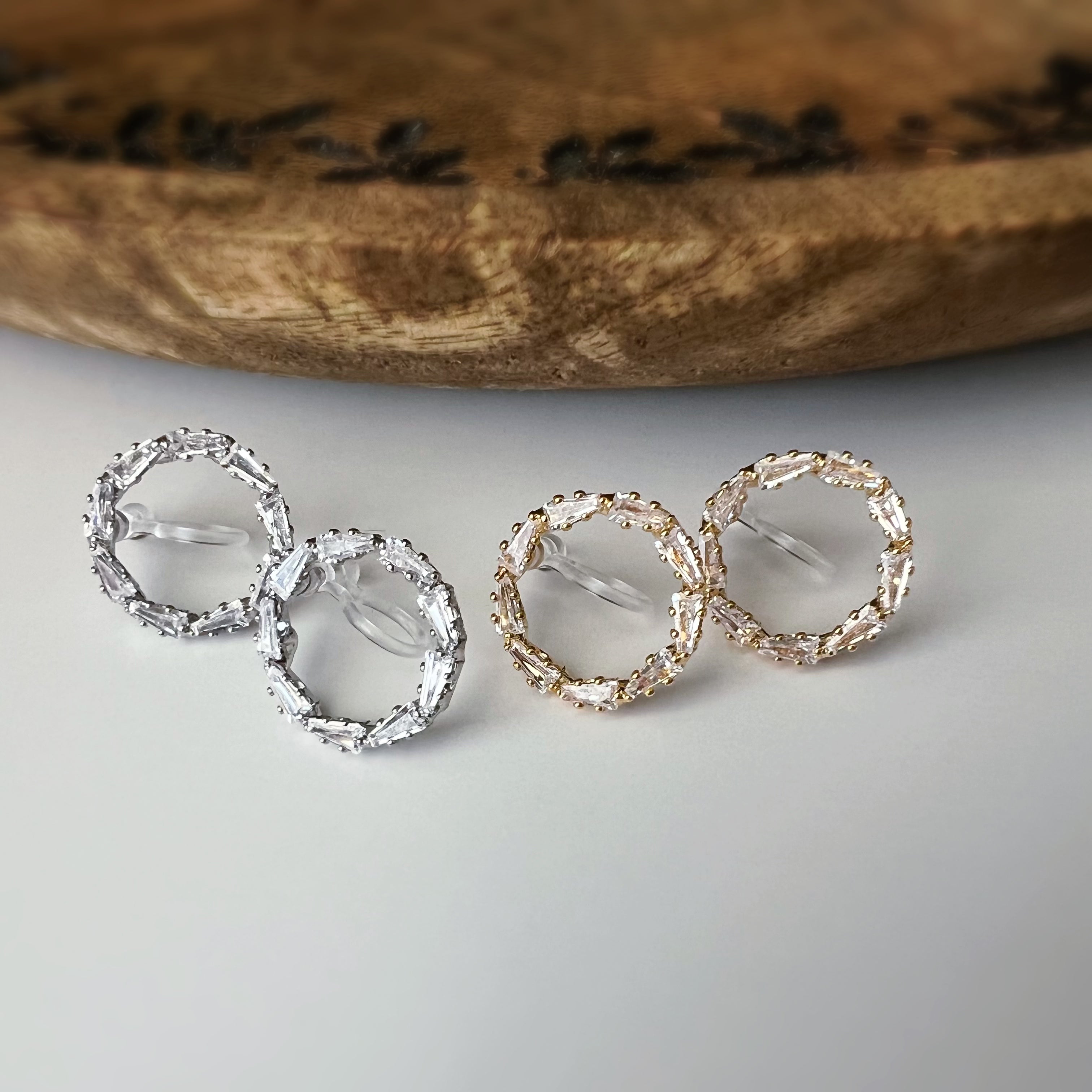 Clips invisibles sans perçage cercle strass – or ou argent