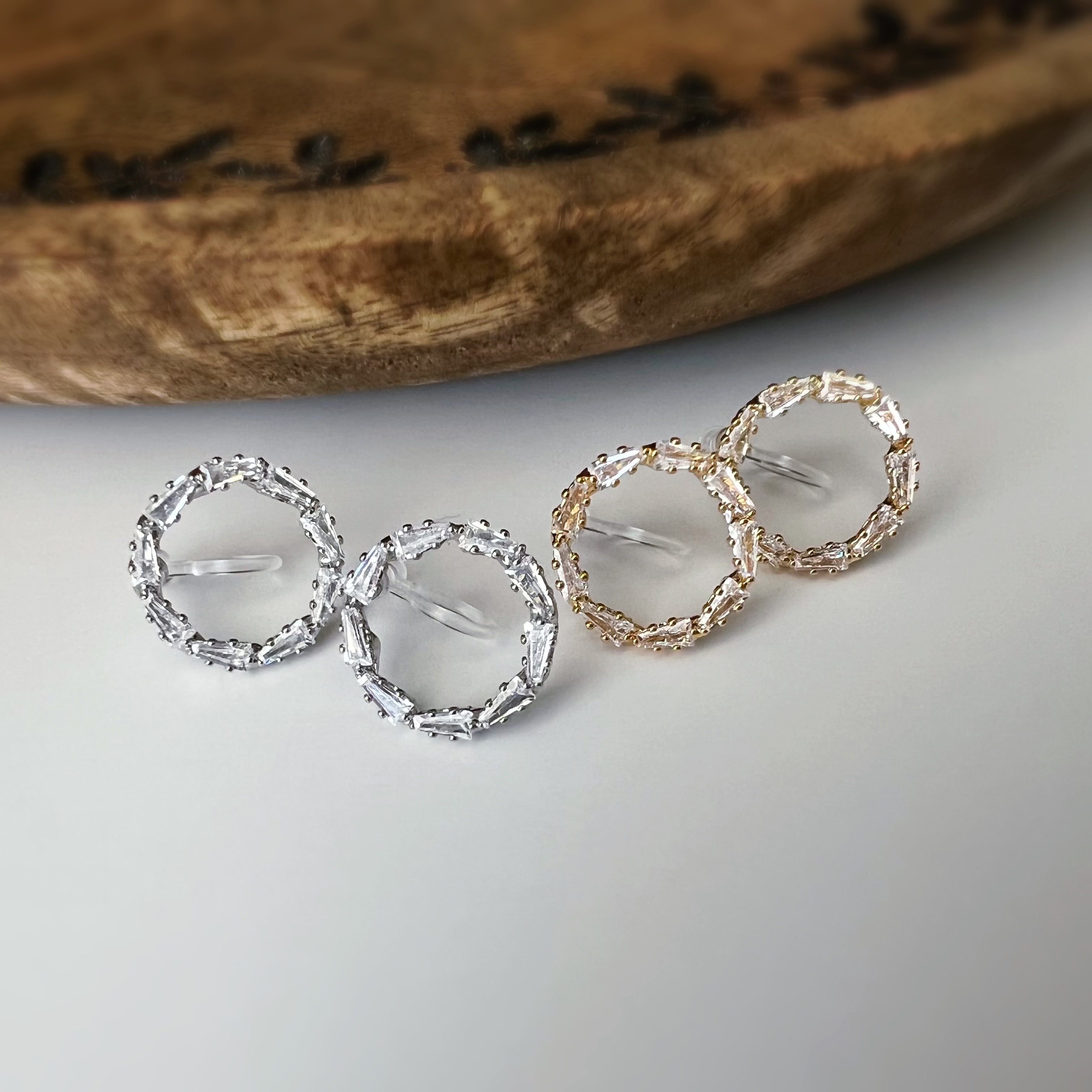 Clips invisibles sans perçage cercle strass – or ou argent