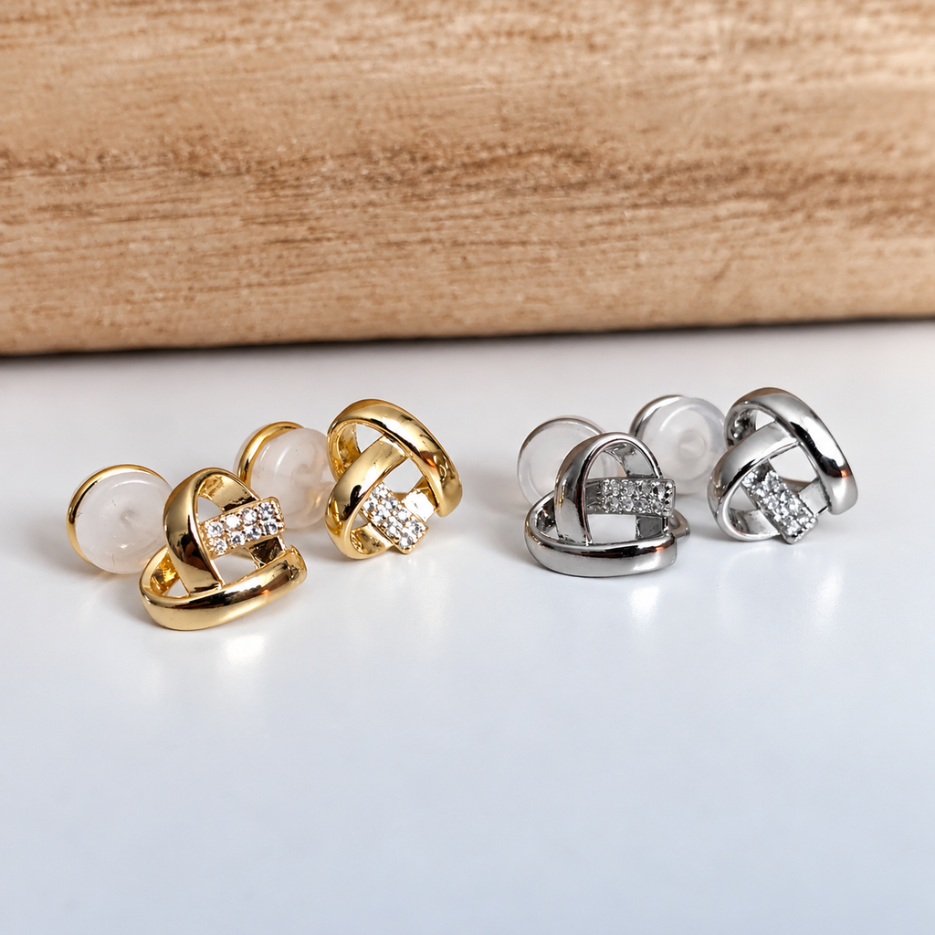 Coeur entrelacés strass - Boucles d'oreilles clips U