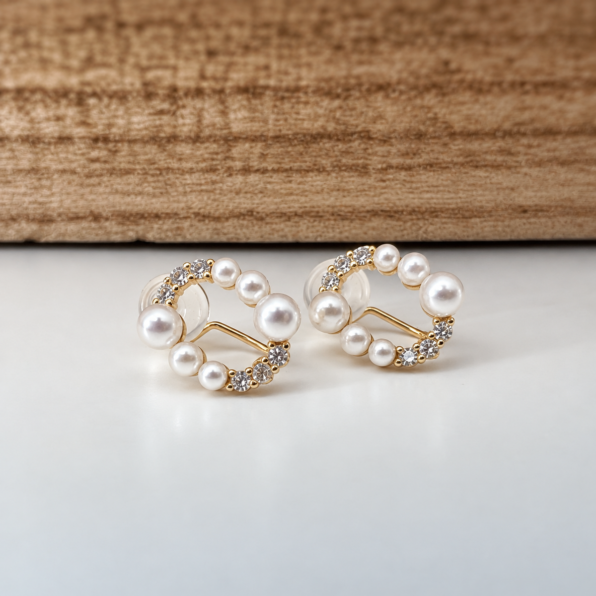 Oval Pearls &amp; Zircon - U-Shaped Earring Clips 
