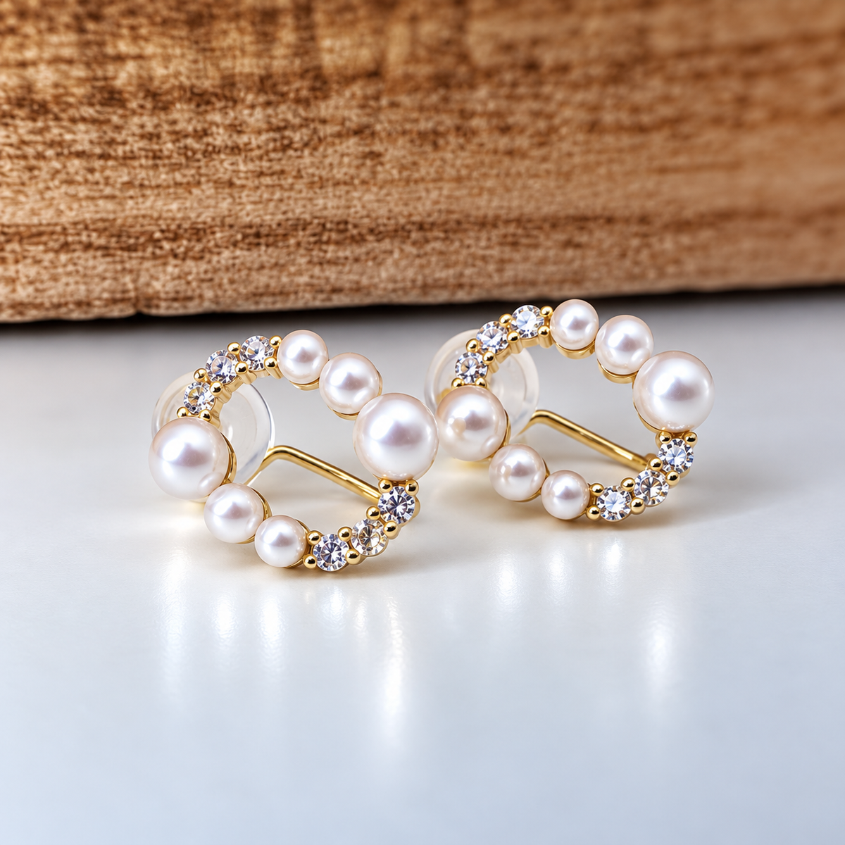 Oval Pearls &amp; Zircon - U-Shaped Earring Clips 