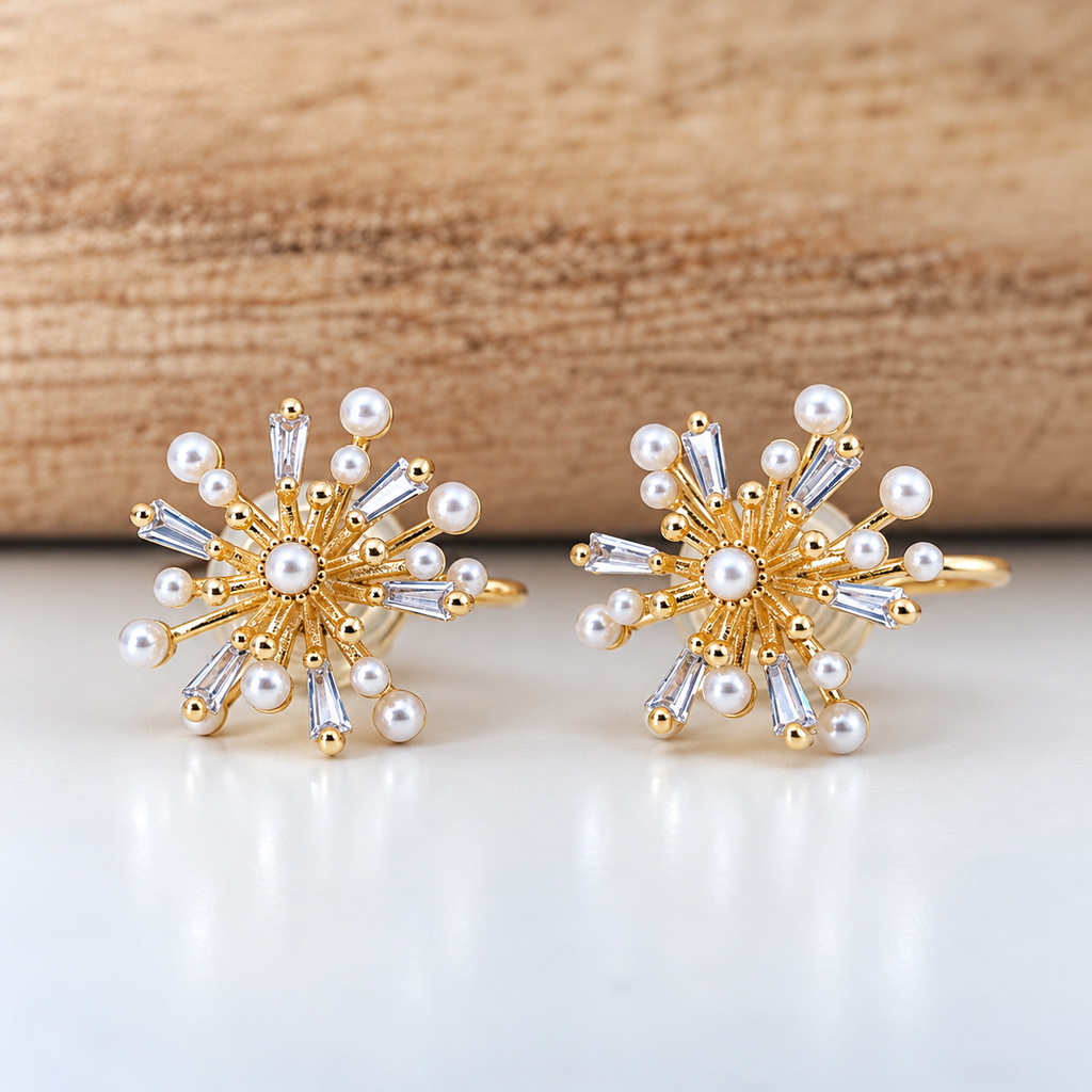 Fleur perles blanches et zircon - Clips U