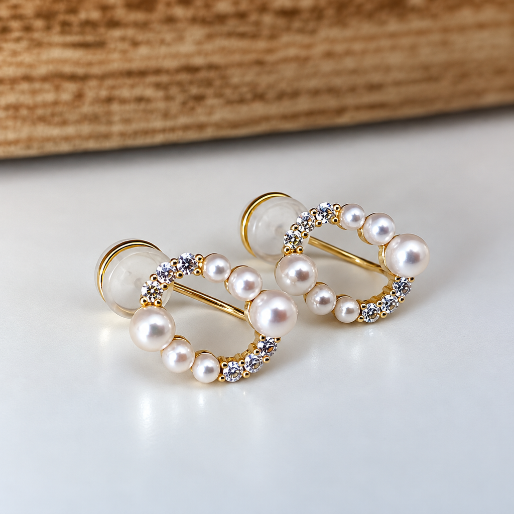 Ovales Perles & Zircon - Clips d’oreilles U