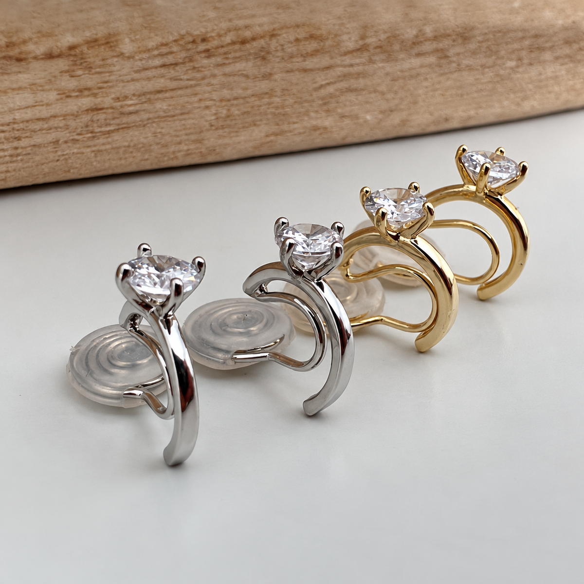 Semi-circular zircon - U-shaped ear clips 