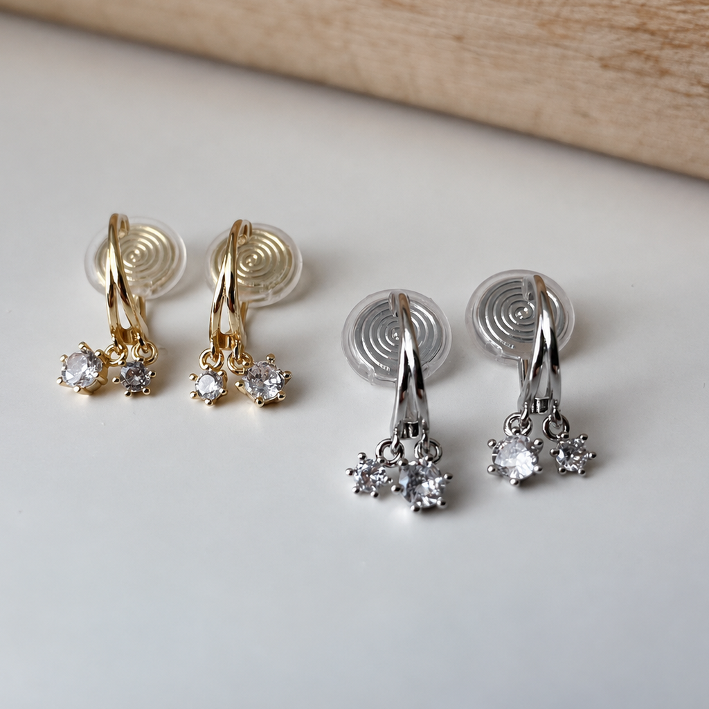 Cercles doubles zircon - Clips d'oreilles U