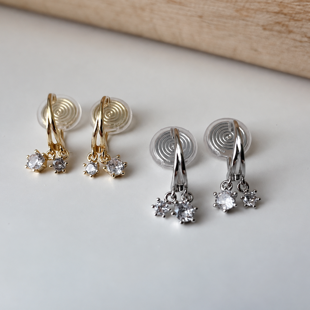 Double zircon circles - U-shaped ear clips 
